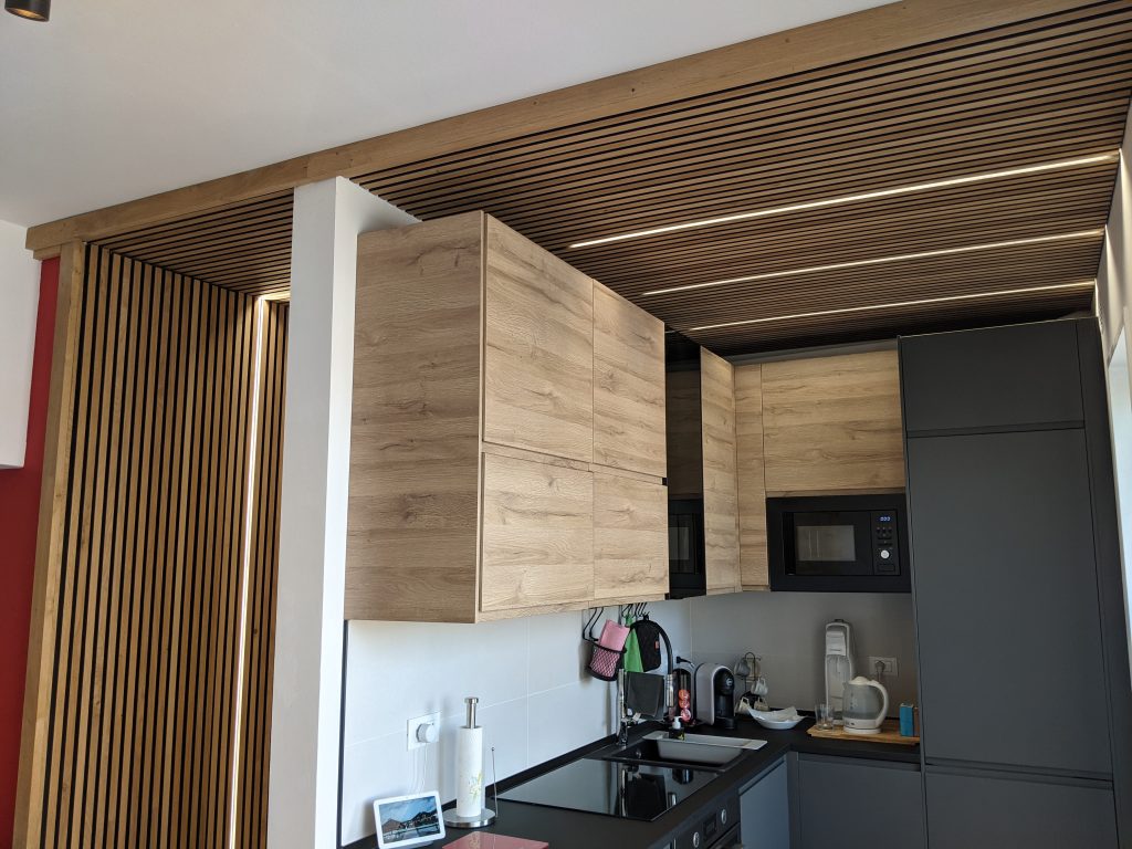 akupanel, rustic brown oak, celing led light.
